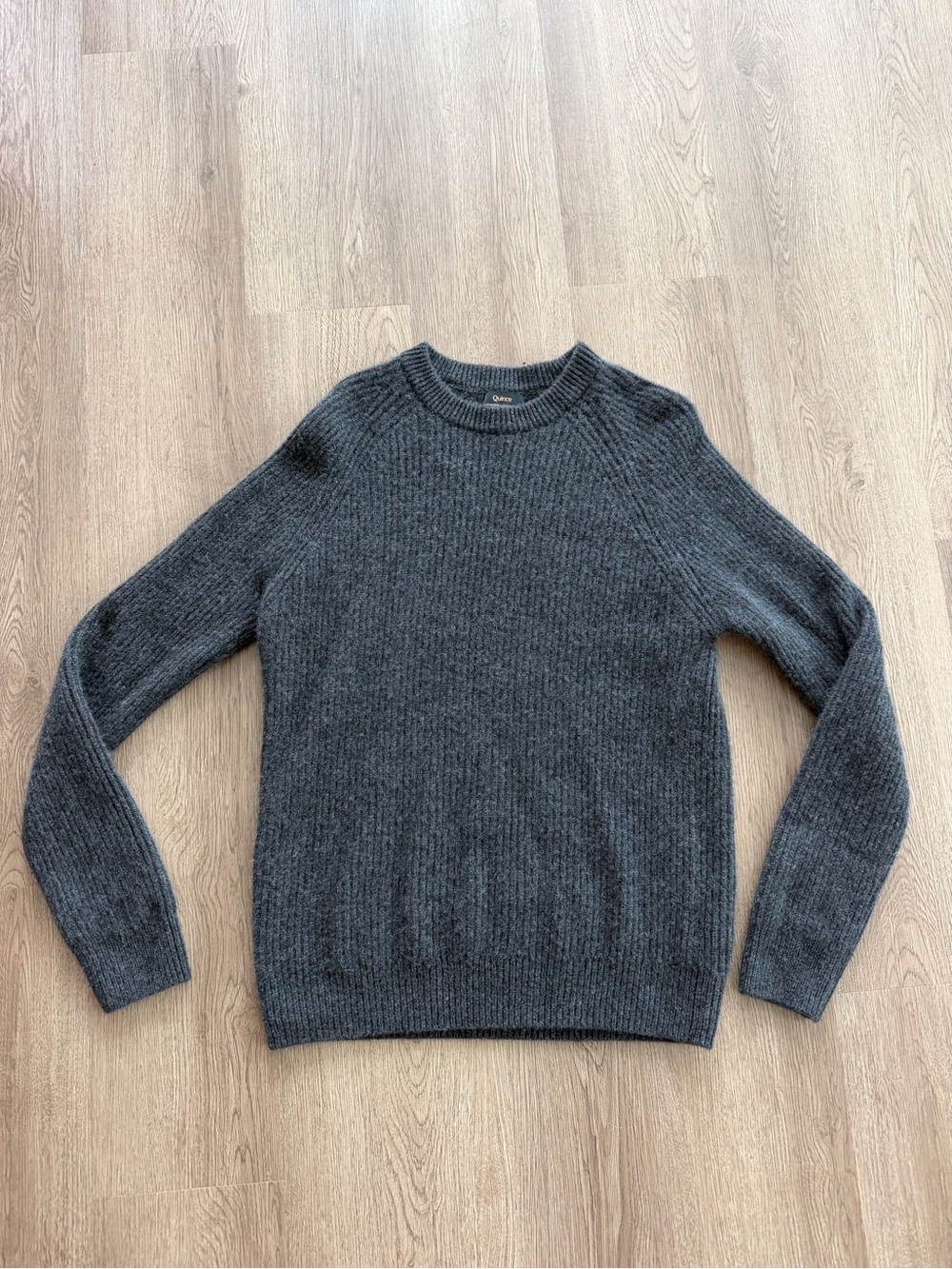 Quince 100% Mongolian Cashmere Fisherman Crewneck Sweater Charcoal Gray M Large